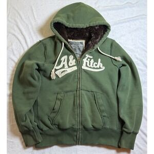 Vintage Y2K Abercrombie & Fitch Green Faux Fur Lined Zip Hoodie Large